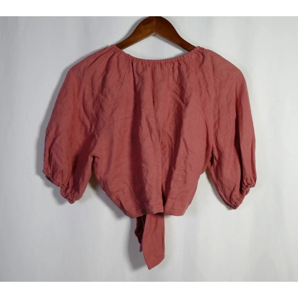 Abercrombie Fitch Women Puff Sleeve Coquette Crop Top Size M Linen Blend Cottage